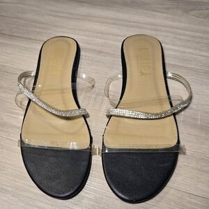 Miss Lola Strappy Sandals Sz 7 Black/clear/rhinestones